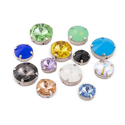 Шить на горный хрусталь, k 9 стеклянный страз, настройки латунных зубцов платинового тона, аксессуары для одежды, граненые, плоско-круглые