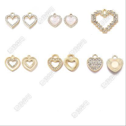 24 piezas 6 estilos encantos de aleación, con diamante de imitación, sin plomo y cadmio, corazón