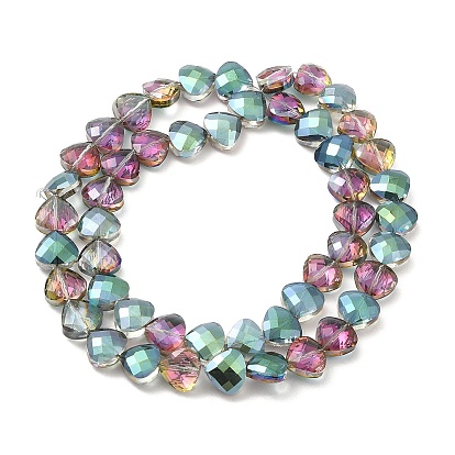 Electroplate Glass Beads Strands, Half Plated, Faceted Heart