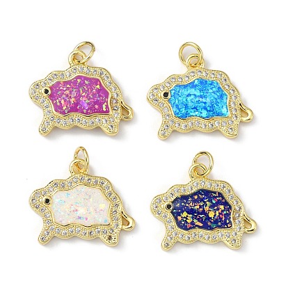 Brass Micro Pave Cubic Zirconia Pendants, Cadmium Free & Lead Free, with Synthetic Opal and Jump Ring, Sheep