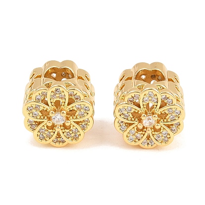 Brass Micro Pave Clear Cubic Zirconia European Beads, Large Hole Beads, Flower