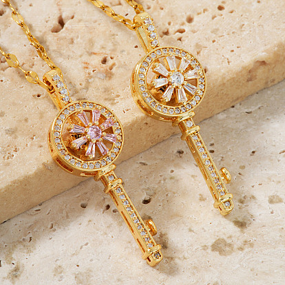 Модные латунные инкрустированные циркониевые вращающиеся ожерелья с подвеской-ключом