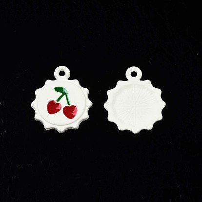 Spray Painted Alloy Pendants, with Enamel, Cadmium Free & Lead Free, Sun with Cherry