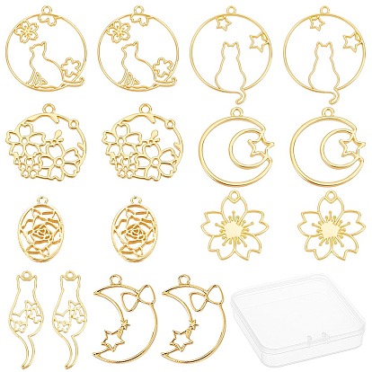 32 шт. 8 стили цинковый сплав котенок открытая спина безель подвески, для diy уф смолы, эпоксидная смола, Прессованные цветочные украшения
