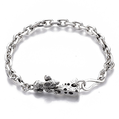 Men's Alloy Cable Chain Bracelets, Mouse with Cheese, with S-Hook Clasps