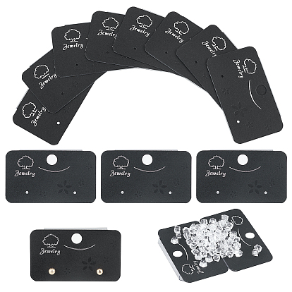 PVC Earring Card Holder, for Earring Display, Ear Studs and Hanging Earrings, with PP Ear Nuts, Rectangle with Flower Pattern