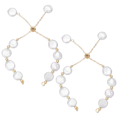 2шт. натуральный жемчуг Кеши изготовление браслета-слайдера, с латунным кабельных цепей, плоско-круглые