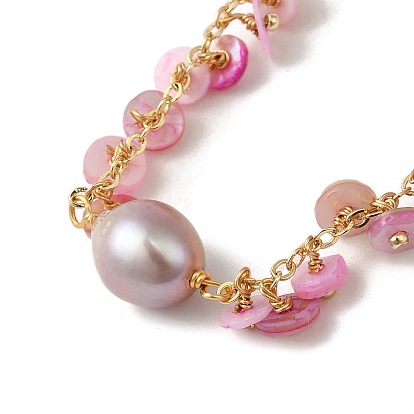 Shell Pearl Disc Charm Bracelet, with Brass Chains