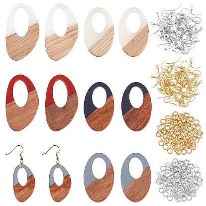DIY 6 pares de aretes de resina y madera de nogal de formas mixtas, incluyendo los colgantes, ganchos de latón para pendientes y anillo de salto
