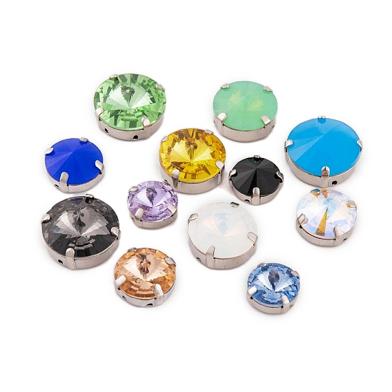 Шить на горный хрусталь, k 9 стеклянный страз, настройки латунных зубцов платинового тона, аксессуары для одежды, граненые, плоско-круглые
