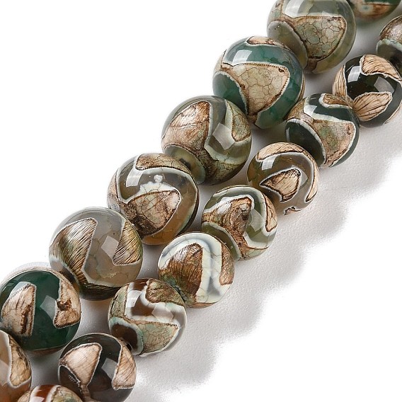 Натуральный тибетский волновой узор бусины из агата дзи, окрашенная и подогревом, круглые