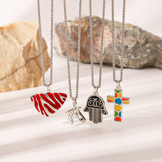 304 из нержавеющей стали кулон ожерелья эмали, забавные и невыцветающие украшения, цвет нержавеющей стали