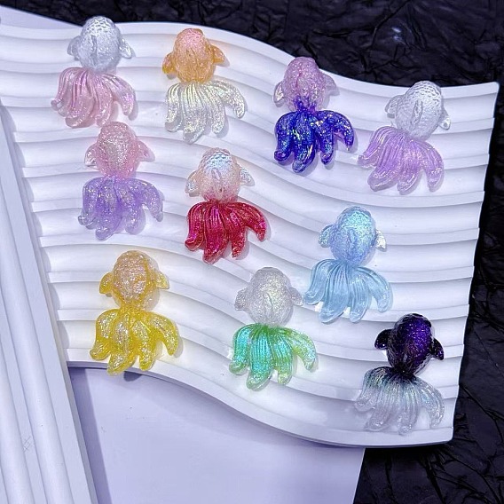 Светящиеся кабошоны из прозрачной смолы, рыба, с блеском порошок, светится в темноте