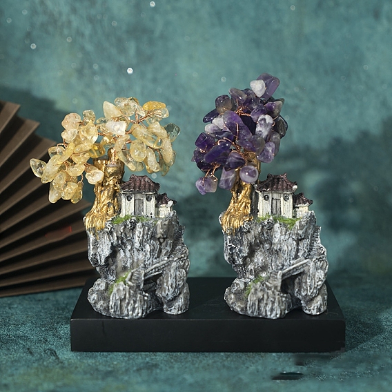 Украшения из дерева с фишками из натуральных драгоценных камней, с основой из смолы и орнаментом фэн-шуй, обмотанным латунной проволокой, на удачу