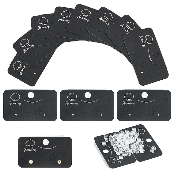 PVC Earring Card Holder, for Earring Display, Ear Studs and Hanging Earrings, with PP Ear Nuts, Rectangle with Flower Pattern