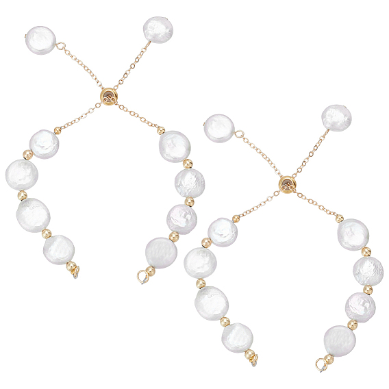 2шт. натуральный жемчуг Кеши изготовление браслета-слайдера, с латунным кабельных цепей, плоско-круглые