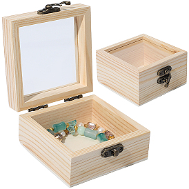 Деревянные шкатулки для хранения ювелирных изделий, с видимой крышкой и защелками из сплава, прямоугольные