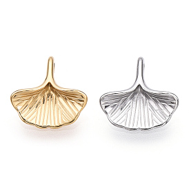 304 Stainless Steel Charms, Manual Polishing, Ginkgo Leaf Charm