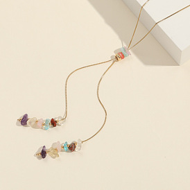 Bohemian Natural Stone Y-Shaped Sweater Chain for Women with Crystal Pendant