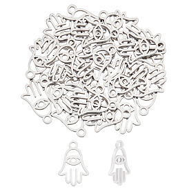 30 pcs 201 dijes de acero inoxidable, Corte con laser, mano de hamsa / mano de miriam con ojo