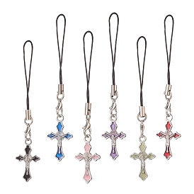 Alloy Enamel Cross Mobile Straps, Polyester Cord Mobile Accessories Decoration