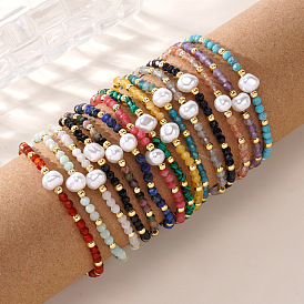 Браслеты из натуральных драгоценных камней и бусин для женщин, с жемчугом шарик