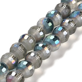 Electroplate Glass Beads Strands, Half Plated, Frosted and Faceted(96 Facets), Round