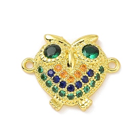 Real 18K Gold Plated Brass Pave Cubic Zirconia Connector Charms, Owl Links