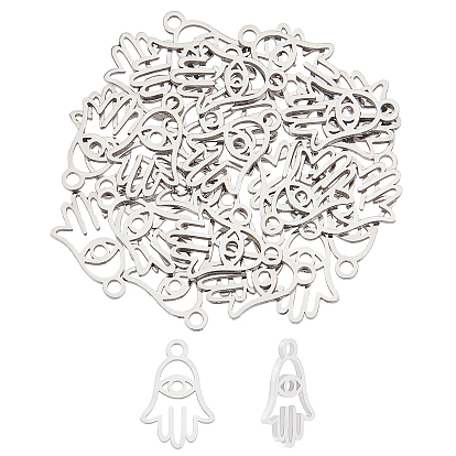 30 pcs 201 dijes de acero inoxidable, Corte con laser, mano de hamsa / mano de miriam con ojo