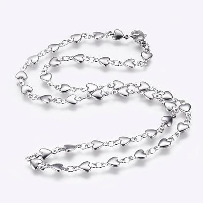 304 Stainless Steel Chain Necklaces, with Lobster Claw Clasps, Ion Plating (IP), Heart