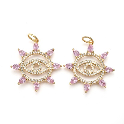 Кулоны из латуни с прозрачным микропейвом и пурпурным фианитом, долговечный, с прыжковых колец, солнце со сглаза