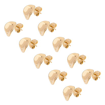 201 Stainless Steel Stud Earring Findings, with Ear Nuts/Earring Backs, Long-Lasting Plated, Wave Flat Round