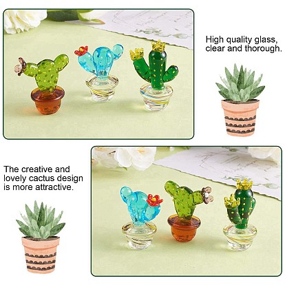 China Factory Handmade Blown Glass Cactus Figurines, Mini Cactus