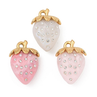 304 подвески из нержавеющей стали, клубника, смолой и горный хрусталь, ионное покрытие (ip), реальный 18 k позолоченный