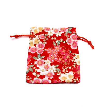 Sacs d'emballage en coton et lin, sac de cordon, rectangle avec motif sakura