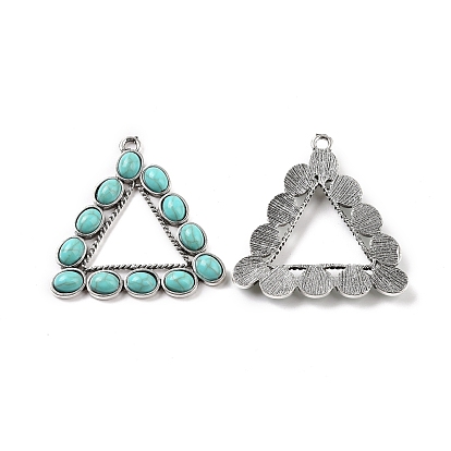 Alloy Pendants, with Synthetic Turquoise, Triangle Frame Charms