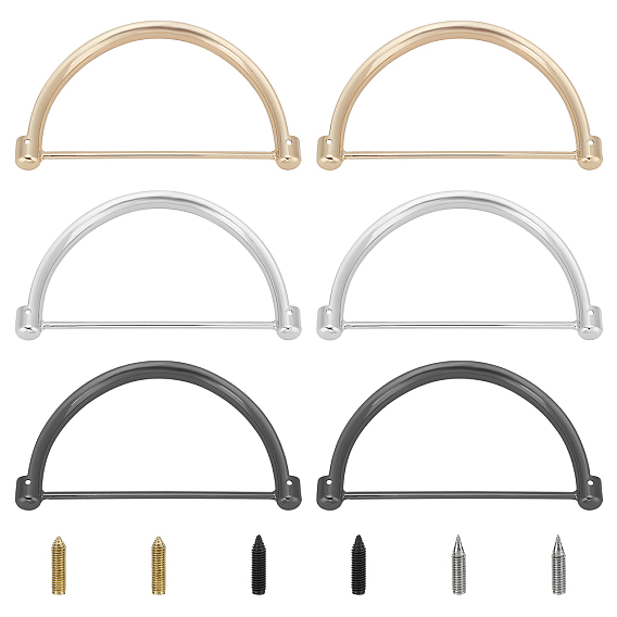 6 наборы ручек для сумок из цинкового сплава, с железными винтами, полукруглый, для аксессуаров сумки