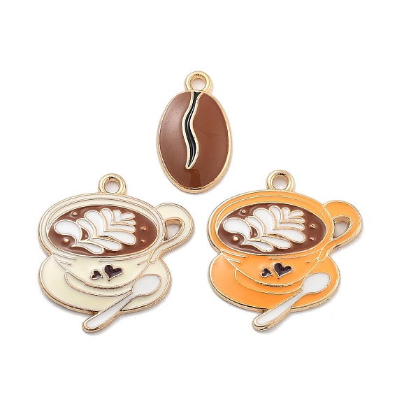 Подвески из эмали и сплава, золотой свет, брелок в виде кофейного зерна/чашки