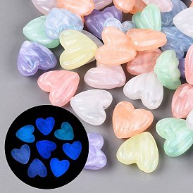 Светящиеся двухцветные прозрачные акриловые бусины, сердце, светится в темноте, с блеском порошок