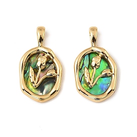 Натуральная ракушка пауа овальной формы с подвесками в виде цветков роз, с латунной