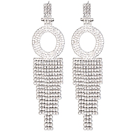 Crystal Rhinestone Initial Letter Dangle Stud Earrings, Platinum Alloy Long Tassel Drop Earrings for Women