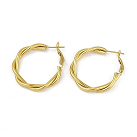 PVD Vacuum Plating 201 Stainless Steel Hoop Earrings for Women, with 304 Stainless Steel Pins, Twist Ring