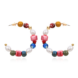 Minimalist Ceramic and Glass Bead Earrings with Ethnic Charm