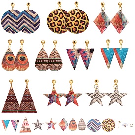 SUNNYCLUE DIY Jewelry Making, Printed Iron Pendants, Brass Stud Earring Findings and Iron Jump Rings