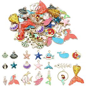 40Pcs 20 Styles Ocean Theme DIY Pendants Kits, including Alloy Enamel Pendants, Resin Pendants, Mixed Shapes