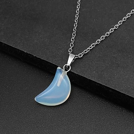 Moon Natural & Synthetic Mixed Gemstone Pendant Necklaces, with Platinum Alloy Cable Chains