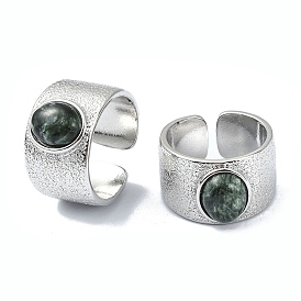 Rack Plating Brass Cuff Rings, with Natural Seraphinite Beads, Lead Free & Cadmium Free