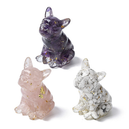 Украшение для выставки собак из смолы, с натуральными драгоценными камнями и золотой фольгой внутри статуэтки для украшения домашнего офиса