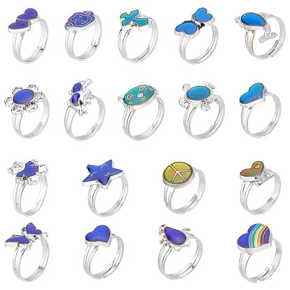 18Pcs 18 Style Mood Rings Set, Animal Theme Epoxy Adjustable Rings, Temperature Change Color Emotion Feeling Rings for Kid