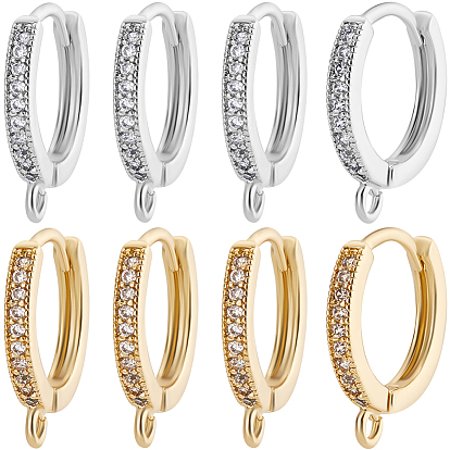 12 шт. 2 цвета латунь микро паве прозрачный кубический цирконий кольца серьги фурнитура, с горизонтальной петлей